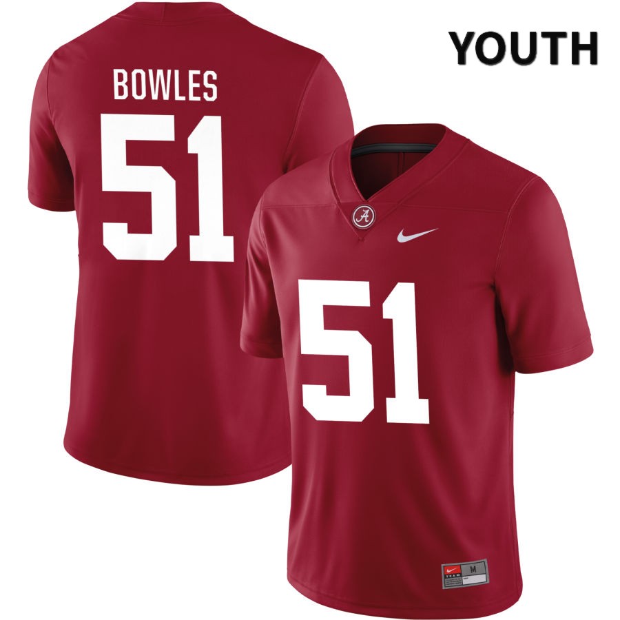 Alabama Crimson Tide Youth Tanner Bowles #51 NIL Crimson 2022 NCAA Authentic Stitched College Football Jersey MF16F65OO